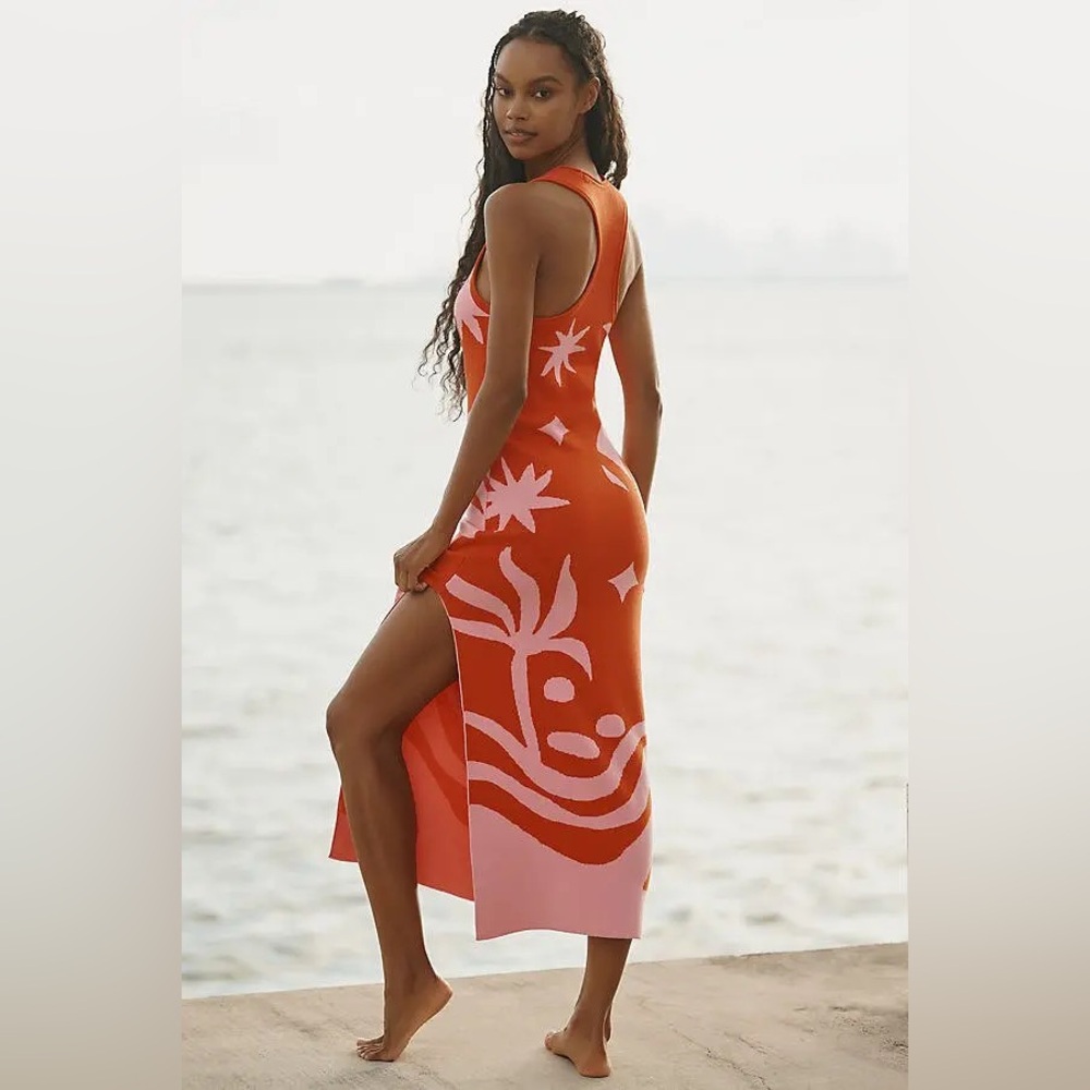Celandine x Daniella Manini Anthropologie Orange and Pink Jacquard Knit Dress - Picture 3 of 5